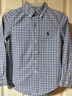 Ralph Lauren Boys Blue & White Gingham Button Down Size Small 8